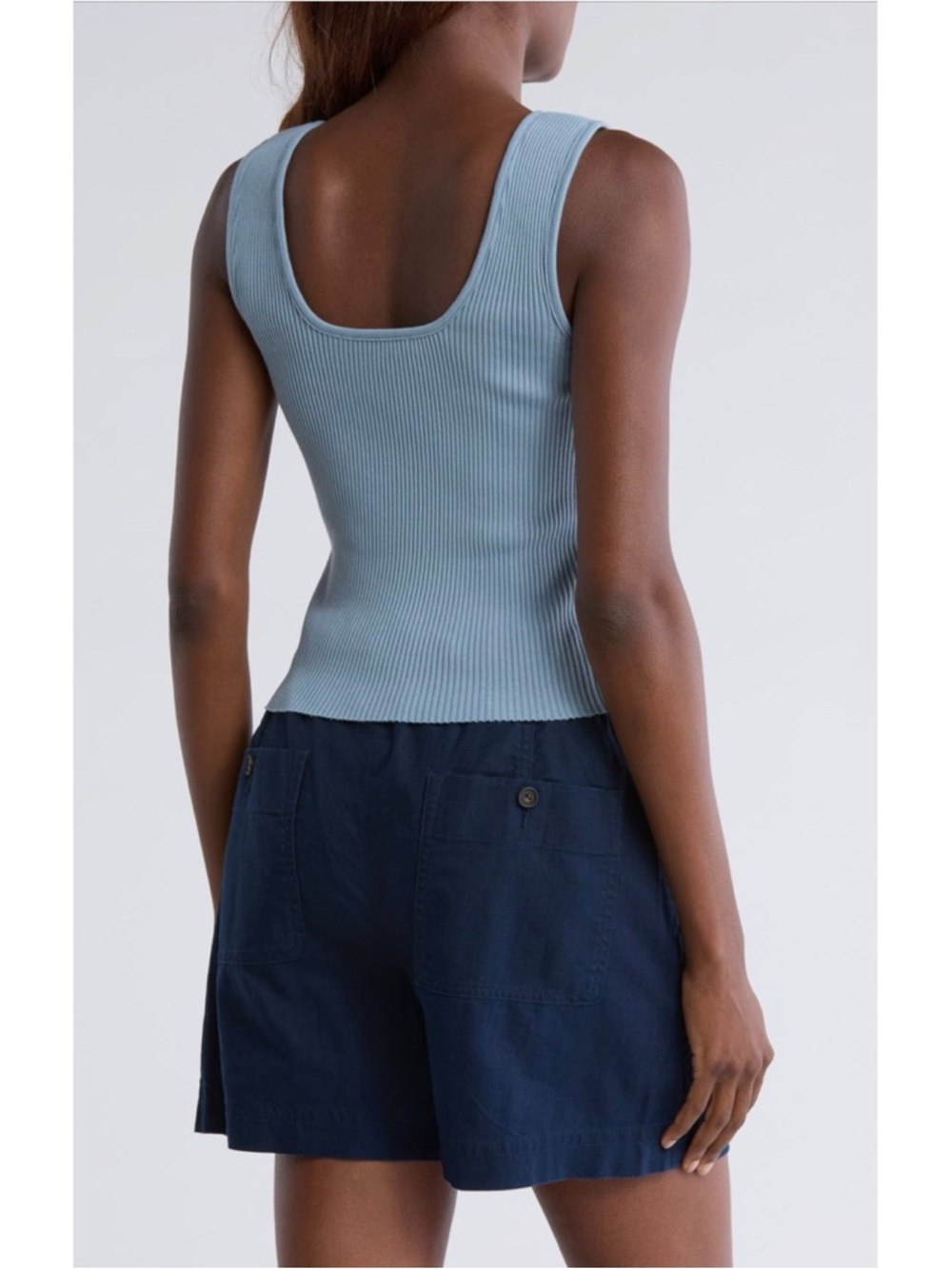 VINCE Topaz Blue Sweetheart Neck Ribbed Knit Crop Tank Size Large - Picture 2 of 13
